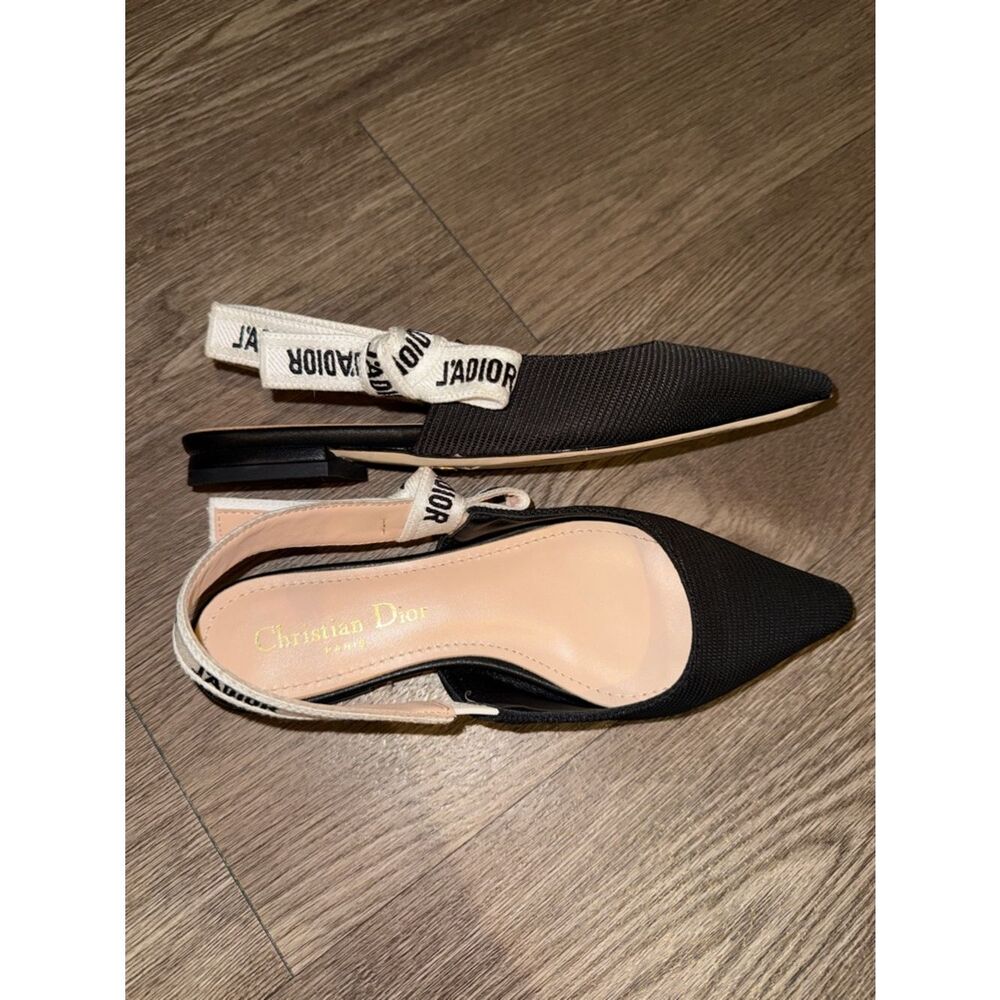 Dior Black Pointed Slingback Flats with Logo Strap - Picture 2 of 7